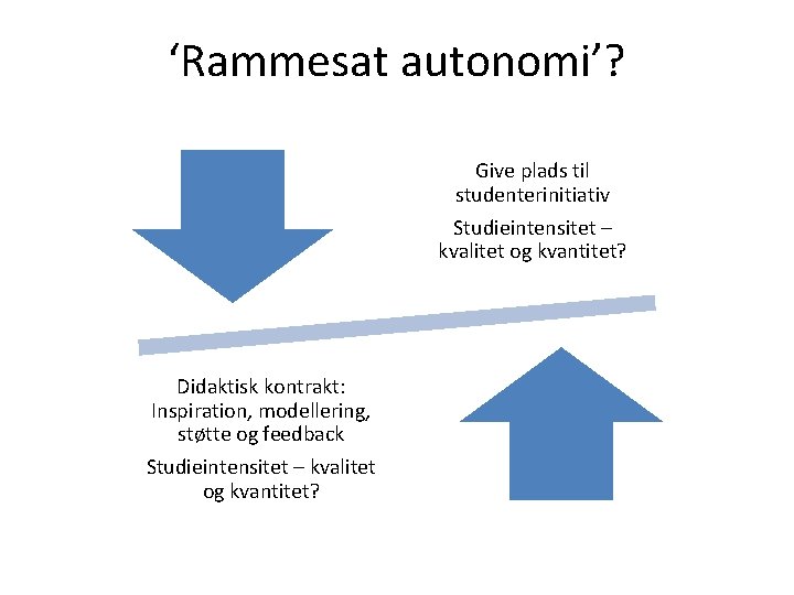 ‘Rammesat autonomi’? Give plads til studenterinitiativ Studieintensitet – kvalitet og kvantitet? Didaktisk kontrakt: Inspiration,