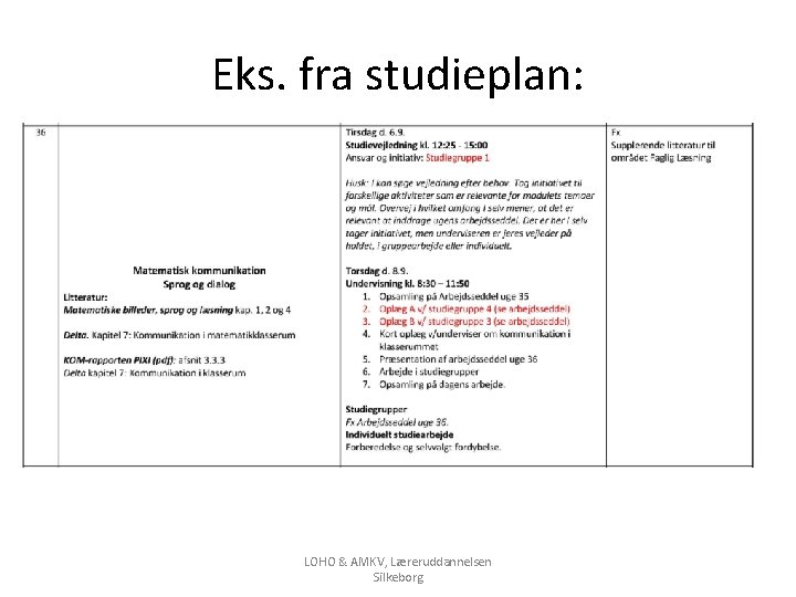 Eks. fra studieplan: LOHO & AMKV, Læreruddannelsen Silkeborg 