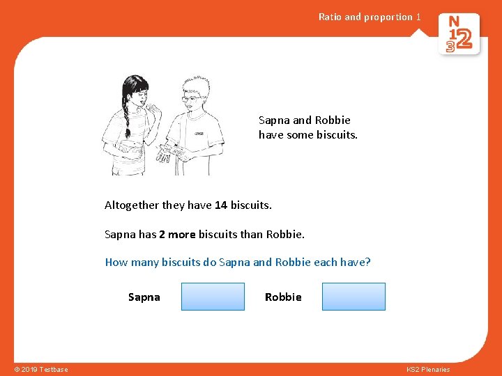 Ratio and proportion 1 Sapna and Robbie have some biscuits. Altogether they have 14