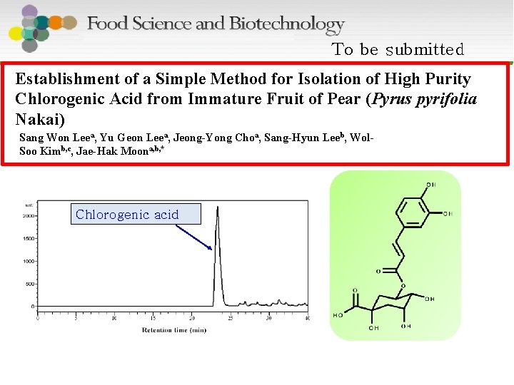 To be submitted Establishment of a Simple Method for Isolation of High Purity Chlorogenic