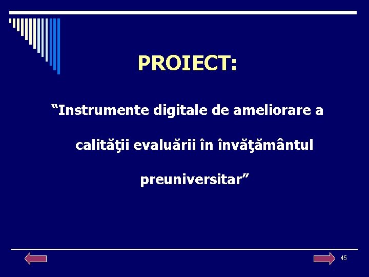 PROIECT: “Instrumente digitale de ameliorare a calităţii evaluării în învăţământul preuniversitar” 45 