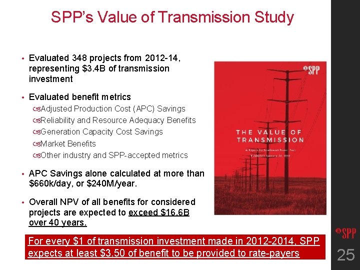 SPP’s Value of Transmission Study • Evaluated 348 projects from 2012 -14, representing $3.