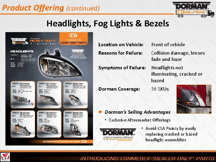 Product Offering (continued) Headlights, Fog Lights & Bezels Location on Vehicle: Front of vehicle