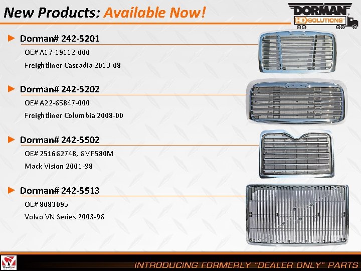 New Products: Available Now! ► Dorman# 242 -5201 OE# A 17 -19112 -000 Freightliner