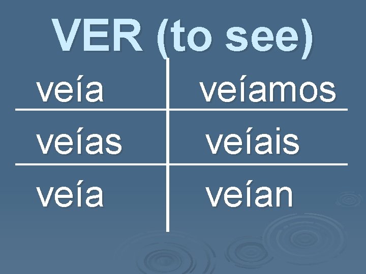 VER (to see) veías veíamos veíais veían 