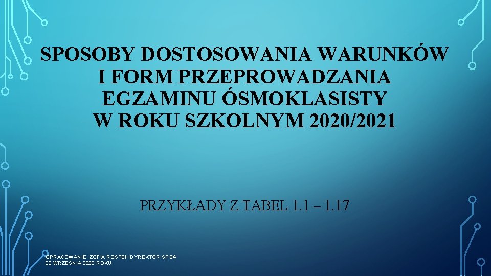 SPOSOBY DOSTOSOWANIA WARUNKÓW I FORM PRZEPROWADZANIA EGZAMINU ÓSMOKLASISTY W ROKU SZKOLNYM 2020/2021 PRZYKŁADY Z