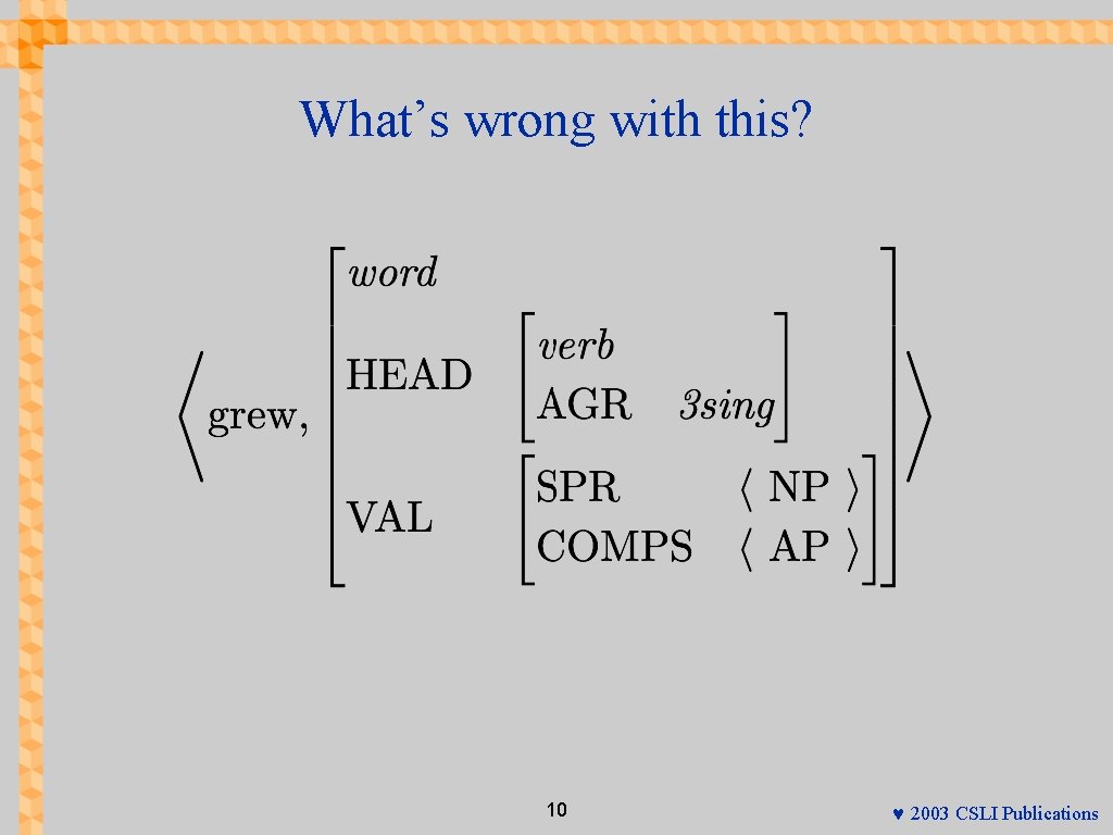 What’s wrong with this? 10 © 2003 CSLI Publications 