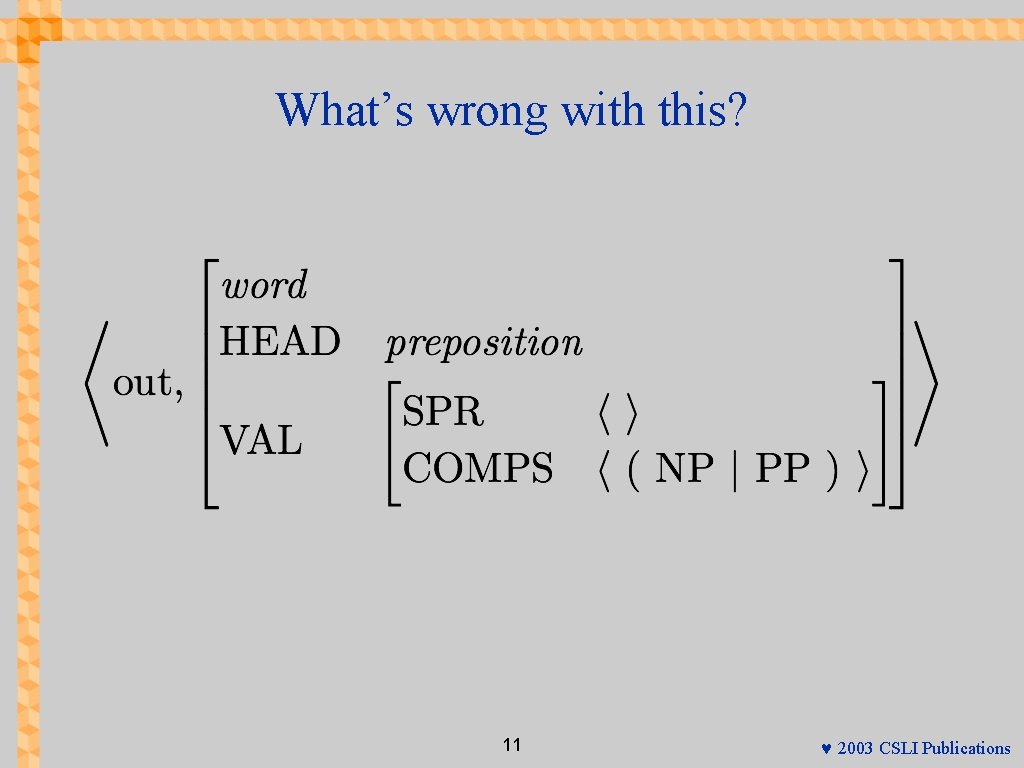 What’s wrong with this? 11 © 2003 CSLI Publications 