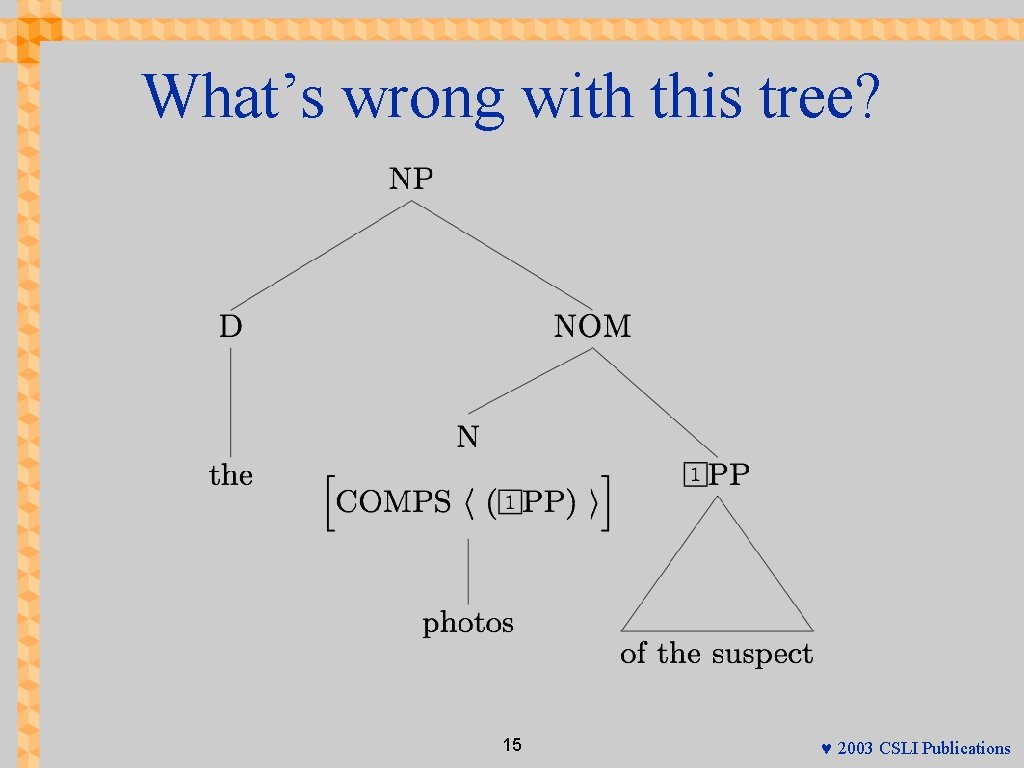 What’s wrong with this tree? 15 © 2003 CSLI Publications 