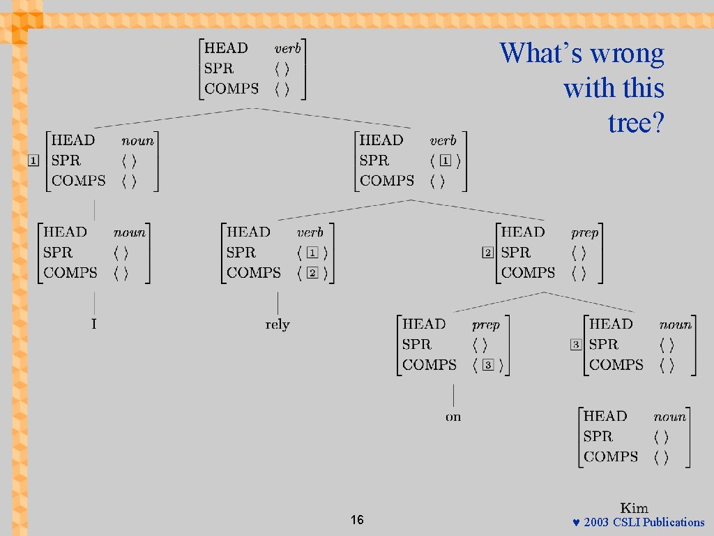 What’s wrong with this tree? 16 © 2003 CSLI Publications 