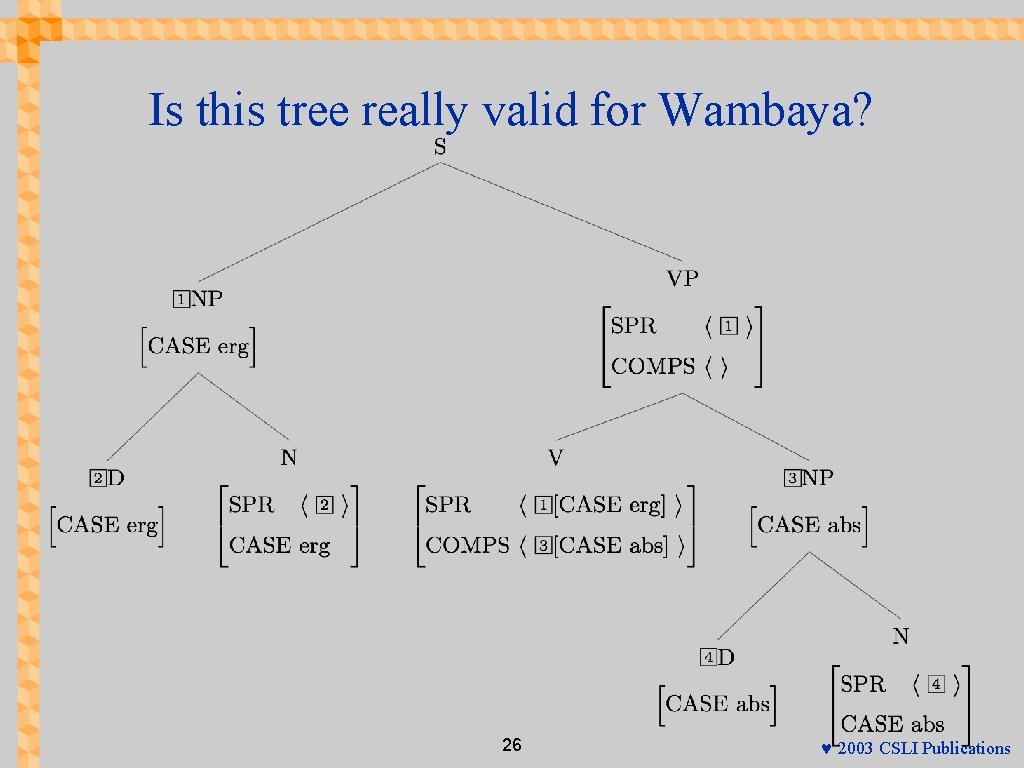 Is this tree really valid for Wambaya? 26 © 2003 CSLI Publications 