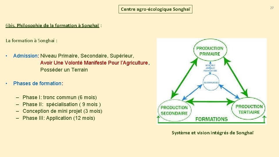 Centre agro-écologique Songhaï 6 bis. Philosophie de la formation à Songhaï : La formation