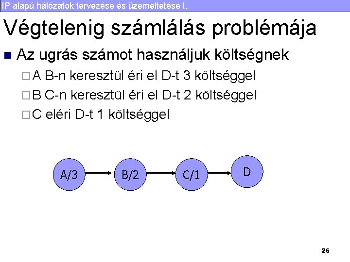 IP alapú hálózatok tervezése és üzemeltetése I. Végtelenig számlálás problémája n Az ugrás számot