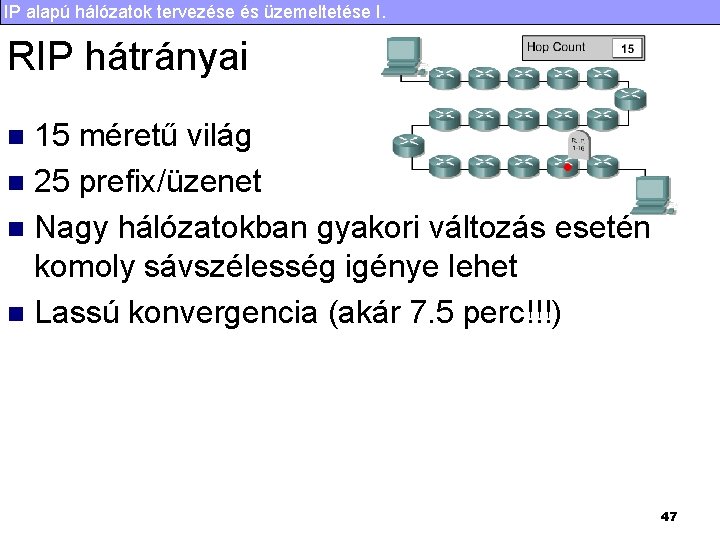 IP alapú hálózatok tervezése és üzemeltetése I. RIP hátrányai 15 méretű világ n 25