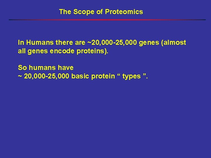 The Scope of Proteomics In Humans there are ~20, 000 -25, 000 genes (almost