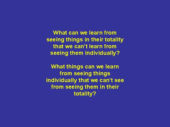 What can we learn from seeing things in their totality that we can’t learn