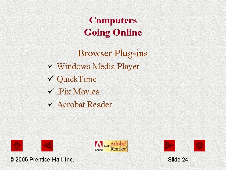 Computers Going Online Browser Plug-ins ü Windows Media Player ü Quick. Time ü i.