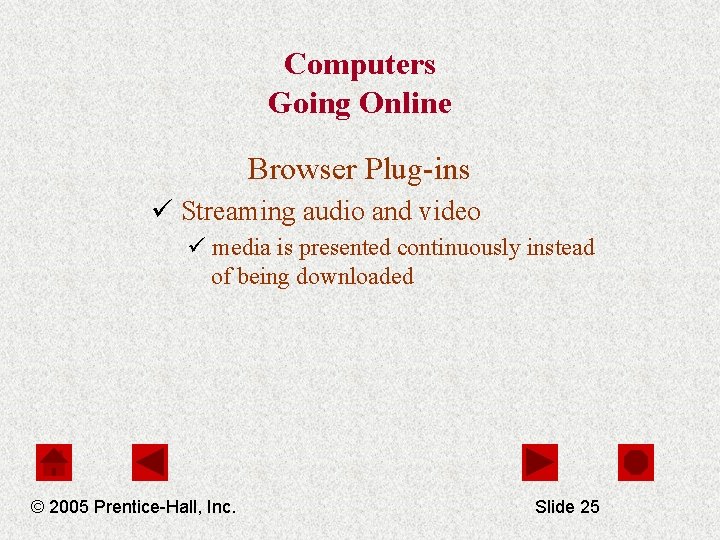Computers Going Online Browser Plug-ins ü Streaming audio and video ü media is presented
