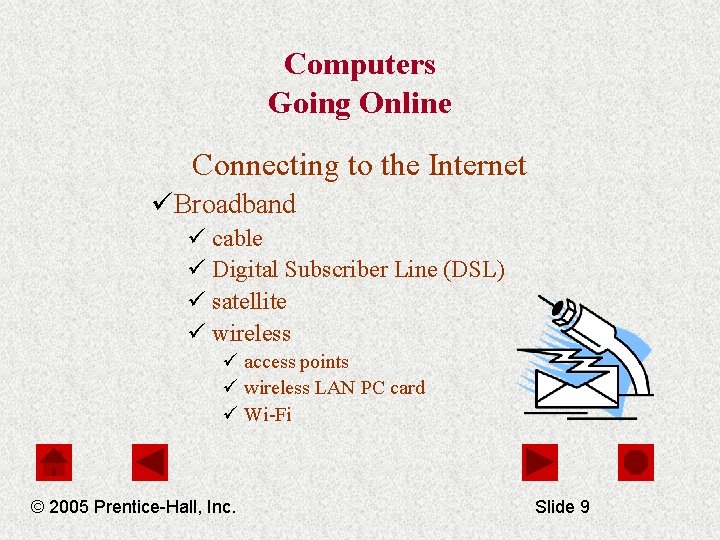 Computers Going Online Connecting to the Internet üBroadband ü cable ü Digital Subscriber Line