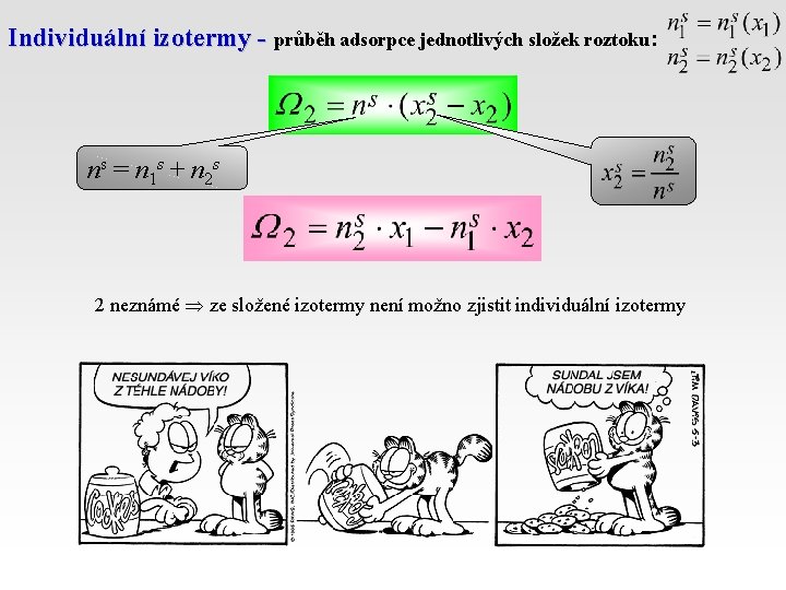 Individuální izotermy - průběh adsorpce jednotlivých složek roztoku: ns = n 1 s +