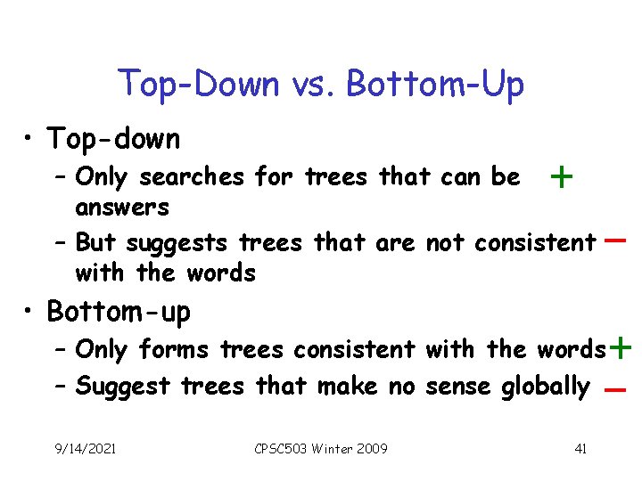 Top-Down vs. Bottom-Up • Top-down – Only searches for trees that can be answers