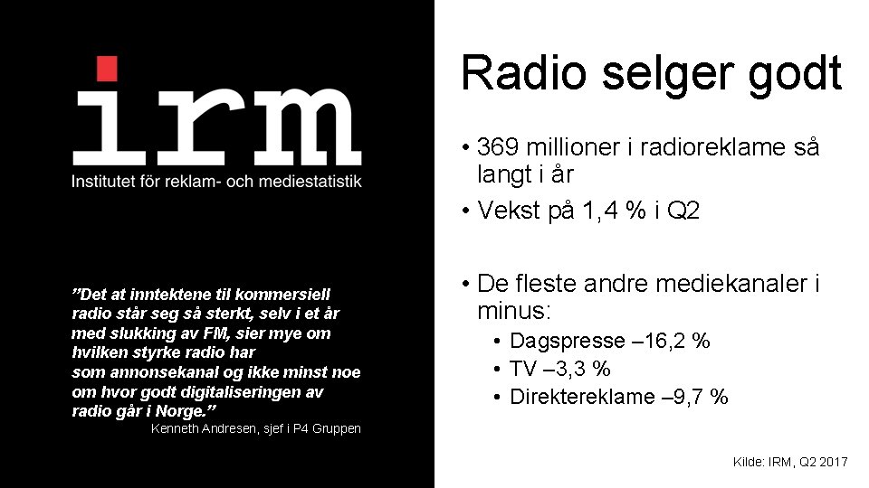 Radio selger godt • 369 millioner i radioreklame så langt i år • Vekst