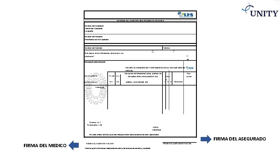 INFORME DEL DENTISTA QUE ATENDIO AL PACIENTE Nombre del Empleado Cedula del Empleado Compañía: