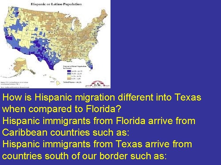How is Hispanic migration different into Texas when compared to Florida? Hispanic immigrants from How is Hispanic migration different into Texas when compared to Florida? Hispanic immigrants from