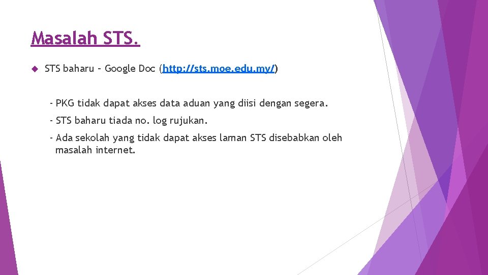 Masalah STS baharu – Google Doc (http: //sts. moe. edu. my/) - PKG tidak