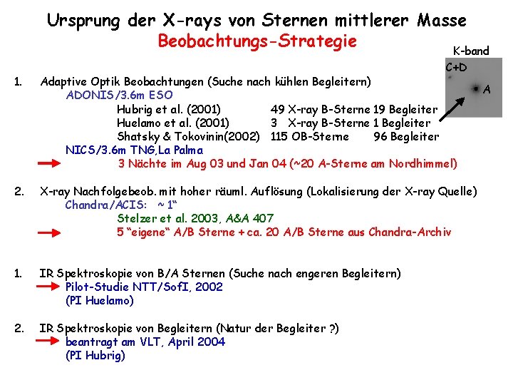 Ursprung der X-rays von Sternen mittlerer Masse Beobachtungs-Strategie K-band C+D 1. Adaptive Optik Beobachtungen