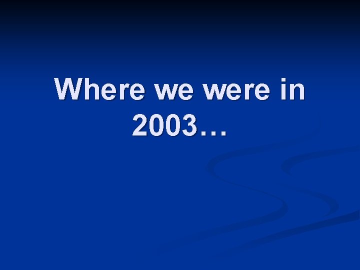 Where we were in 2003… 