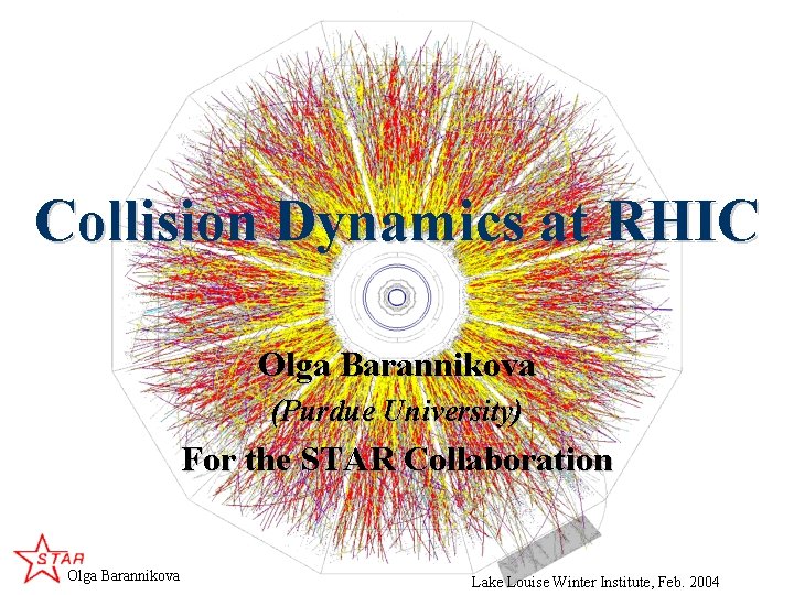 Collision Dynamics at RHIC Olga Barannikova (Purdue University) For the STAR Collaboration Olga Barannikova