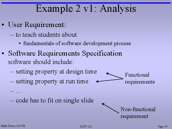 Example 2 v 1: Analysis • User Requirement: – to teach students about •