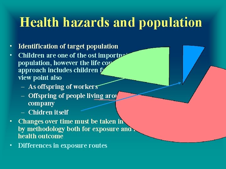 Health hazards and population • Identification of target population • Children are one of