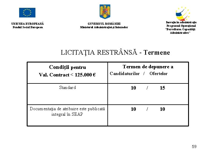 UNIUNEA EUROPEANĂ Fondul Social European Inovaţie în administraţie Programul Operaţional "Dezvoltarea Capacităţi Administrative" GUVERNUL