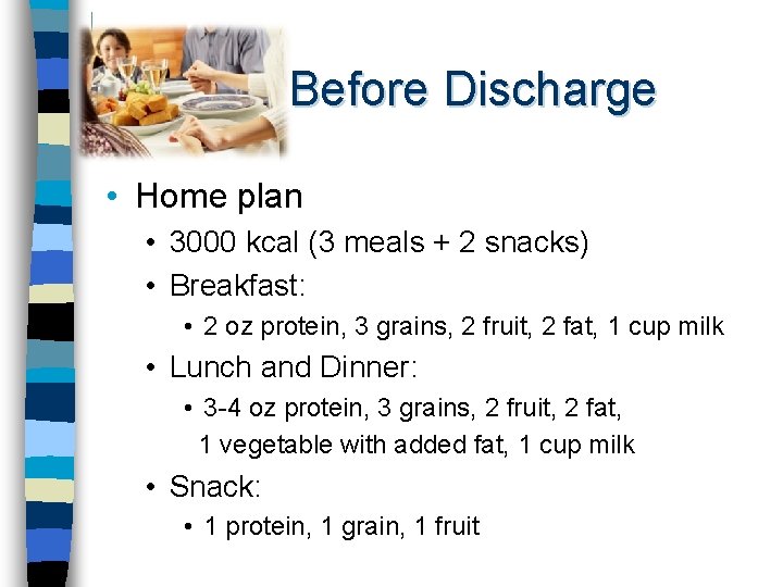 Before Discharge • Home plan • 3000 kcal (3 meals + 2 snacks) •