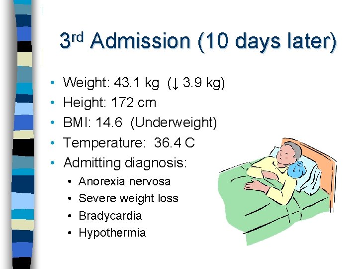 3 rd Admission (10 days later) • • • Weight: 43. 1 kg (↓