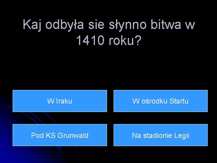 Kaj odbyła sie słynno bitwa w 1410 roku? W Iraku W ośrodku Startu Pod