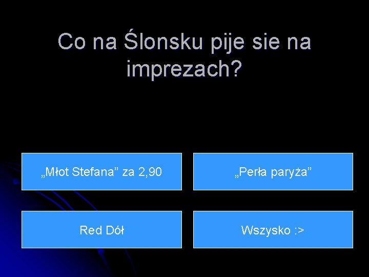 Co na Ślonsku pije sie na imprezach? „Młot Stefana” za 2, 90 „Perła paryża”