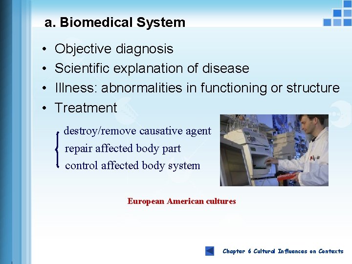 a. Biomedical System • • Objective diagnosis Scientific explanation of disease Illness: abnormalities in