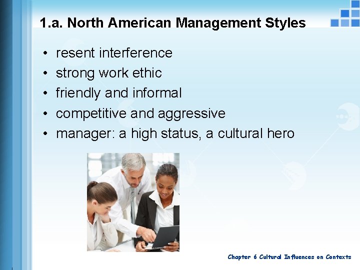 1. a. North American Management Styles • • • resent interference strong work ethic