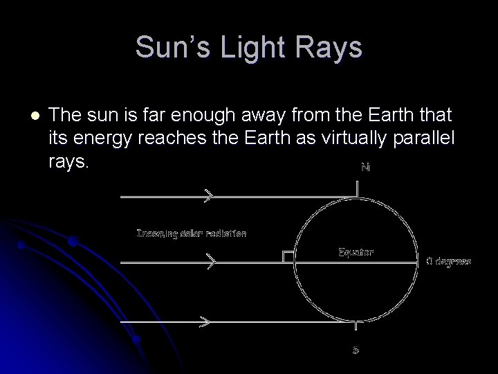 Sun’s Light Rays l The sun is far enough away from the Earth that