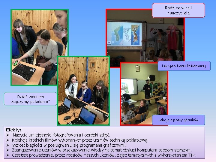 Rodzice w roli nauczyciela Lekcja o Korei Południowej Dzień Seniora „Łączymy pokolenia” Lekcja o