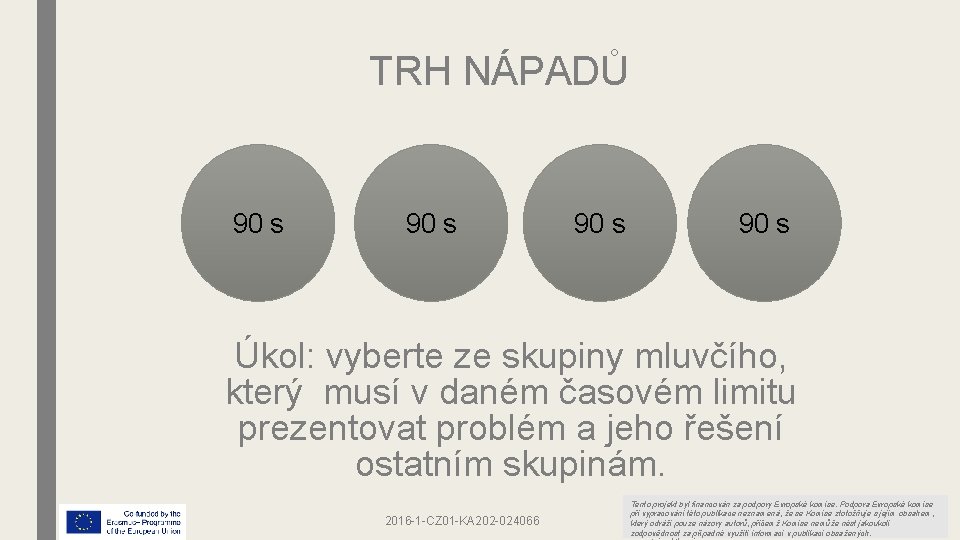 TRH NÁPADŮ 90 s Úkol: vyberte ze skupiny mluvčího, který musí v daném časovém