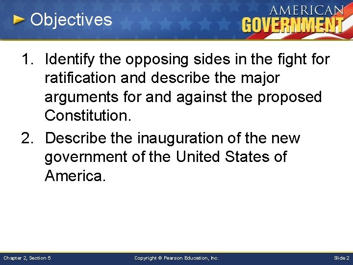 Objectives 1. Identify the opposing sides in the fight for ratification and describe the