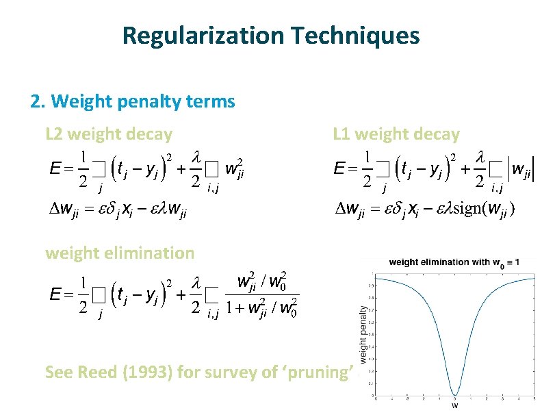 Regularization Techniques 2. Weight penalty terms L 2 weight decay L 1 weight decay