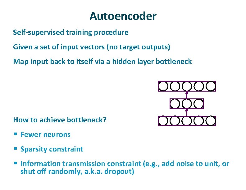Autoencoder ü ü Self-supervised training procedure Given a set of input vectors (no target