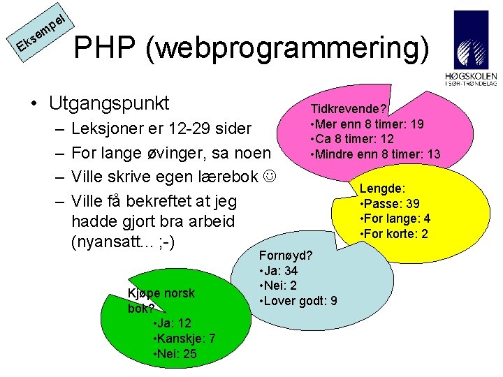 el p m e s Ek PHP (webprogrammering) • Utgangspunkt – – Leksjoner er el p m e s Ek PHP (webprogrammering) • Utgangspunkt – – Leksjoner er