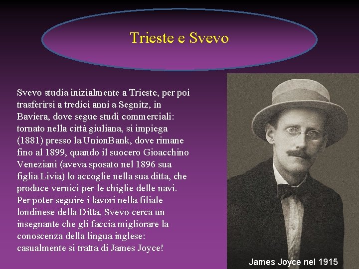 Trieste e Svevo studia inizialmente a Trieste, per poi trasferirsi a tredici anni a