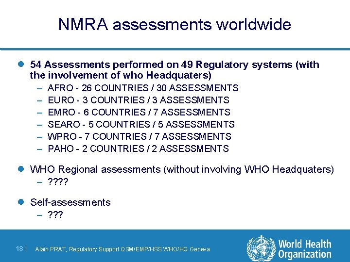 NMRA assessments worldwide l 54 Assessments performed on 49 Regulatory systems (with the involvement